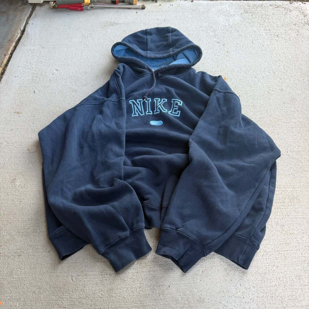 Vintage Y2K Nike Navy Blue Spellout Embroidered Pullover Hoodie